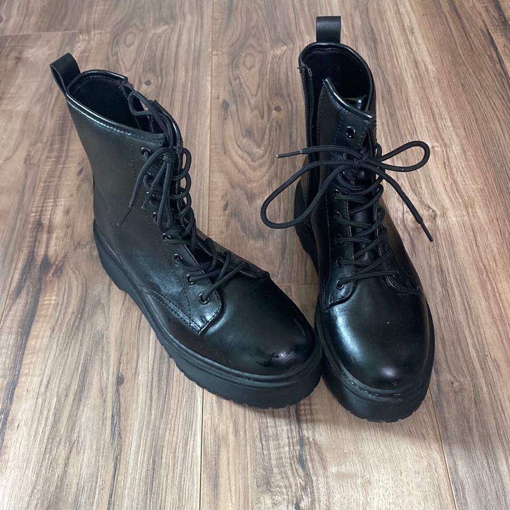 Target black platform combat boots, gently used and clean, size 8
